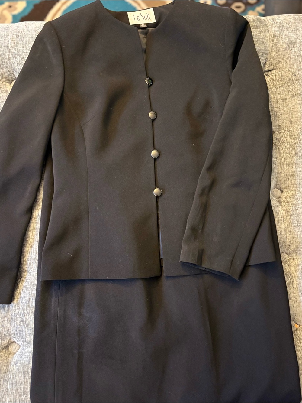 Le Suit Black Collarless Women's Blazer Jacket